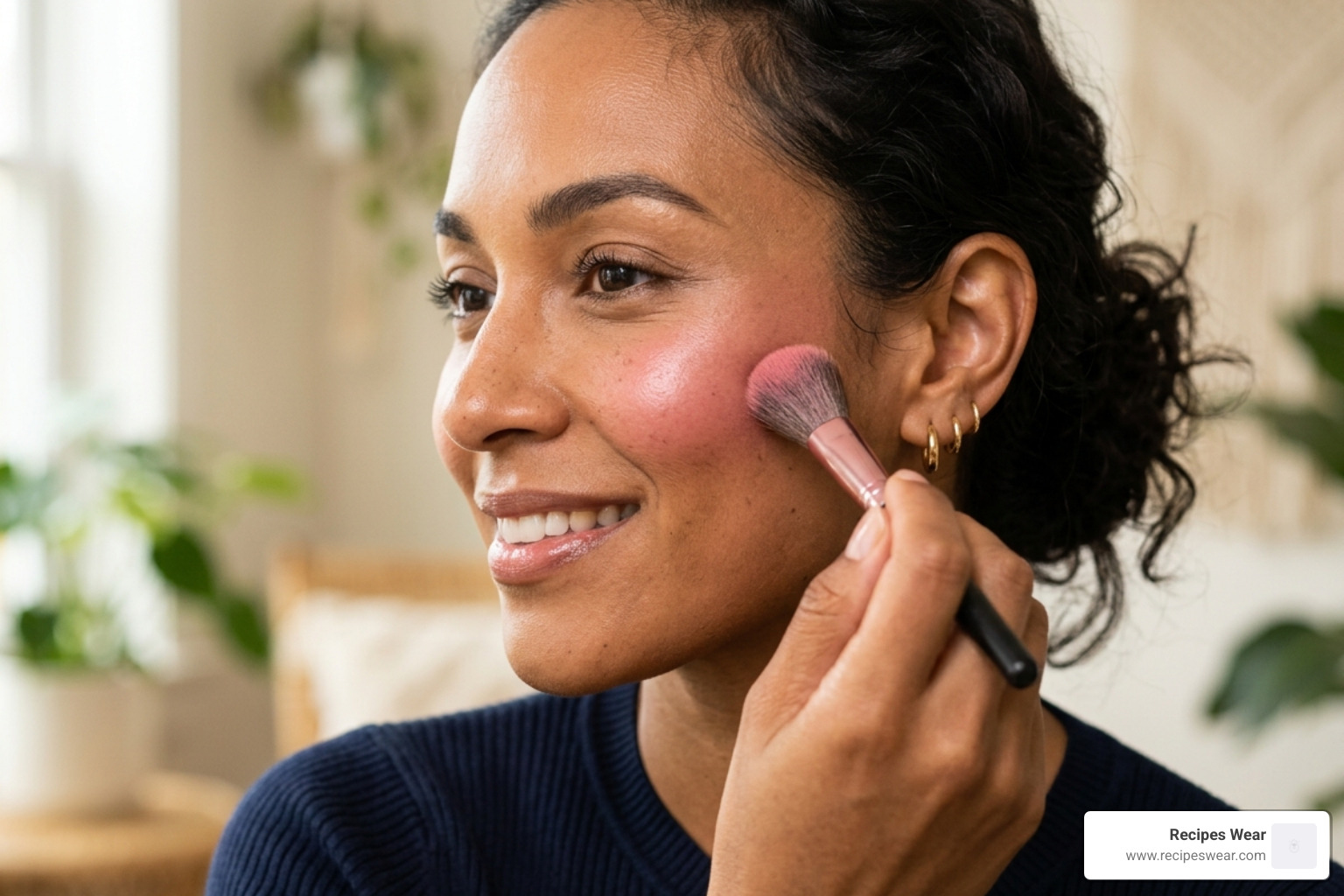 aplicação de blush nas maçãs do rosto para definição facial - Blush para rosto