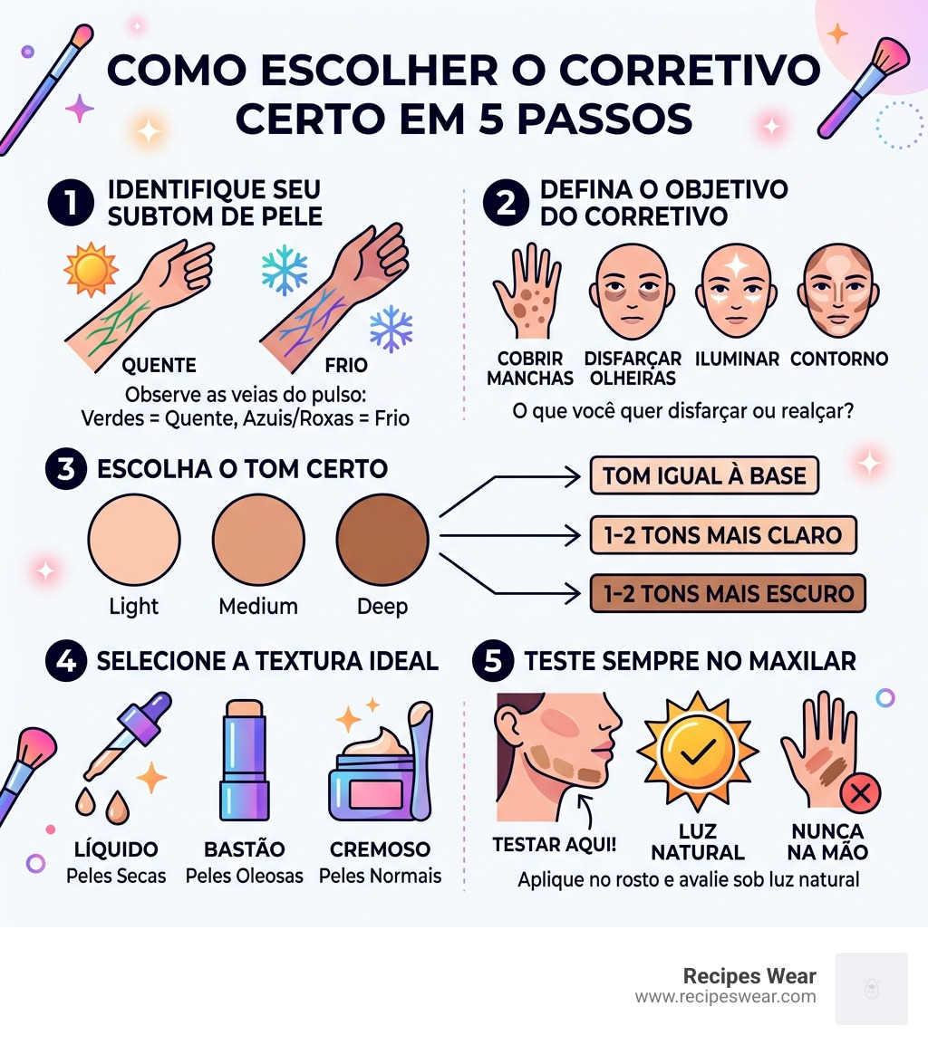 Steps to choose the right concealer shade by skin tone and purpose infographic - Como escolher corretivo infographic 