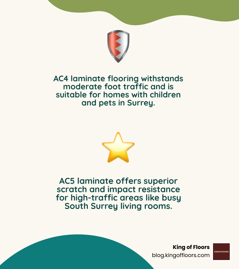 AC4 vs AC5 laminate flooring room guide Surrey homes - Surrey floors infographic 