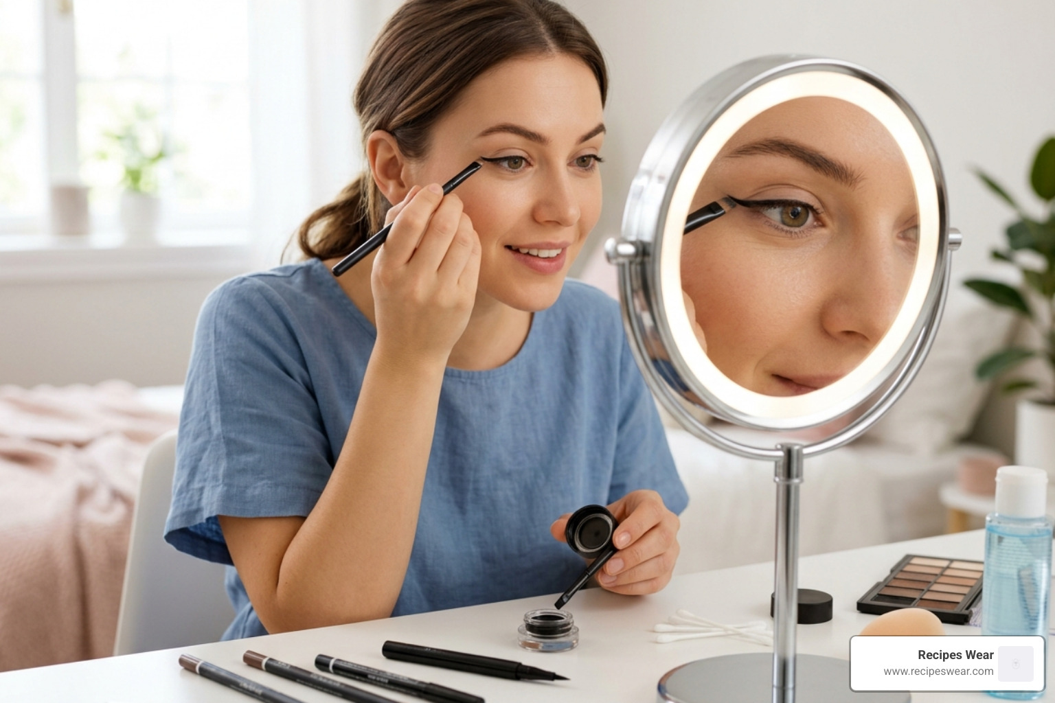 Imagem mostrando o método do triângulo em 3 passos para o delineado gatinho - Delineado para iniciantes