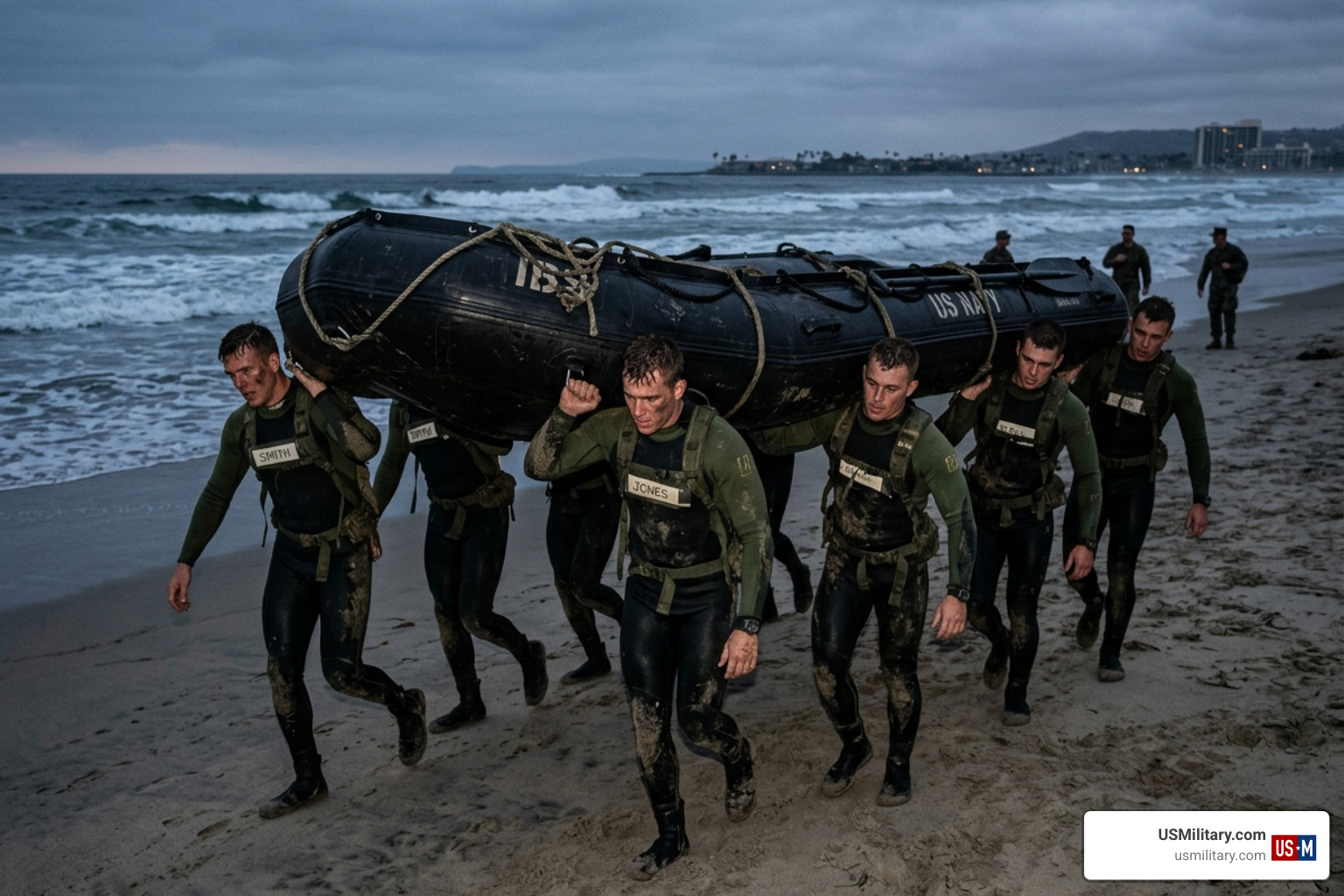 BUD/S candidates during Hell Week, carrying a rubber raiding craft - Why Navy SEALs Remain The Elite Of The Special Warfare BUD/S candidates during Hell Week, carrying a rubber raiding craft - Why Navy SEALs Remain The Elite Of The Special Warfare