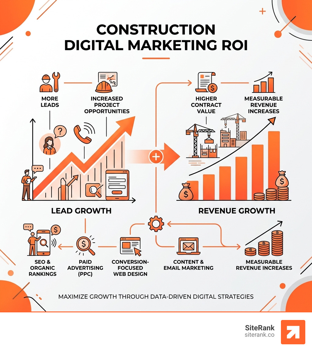 ROI of construction digital marketing showing lead growth and revenue - Construction digital marketing agency infographic ROI of construction digital marketing showing lead growth and revenue - Construction digital marketing agency infographic