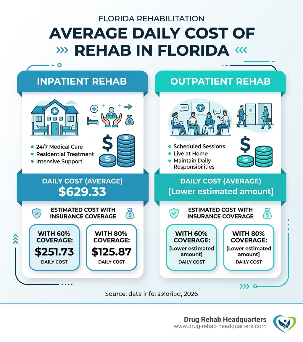 Infographic comparing the daily cost of inpatient vs outpatient rehab in Florida - alcohol detox florida infographic 