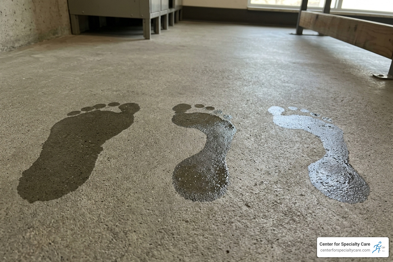 The wet footprint test showing flat, medium, and high arches - foot pads for flat feet The wet footprint test showing flat, medium, and high arches - foot pads for flat feet