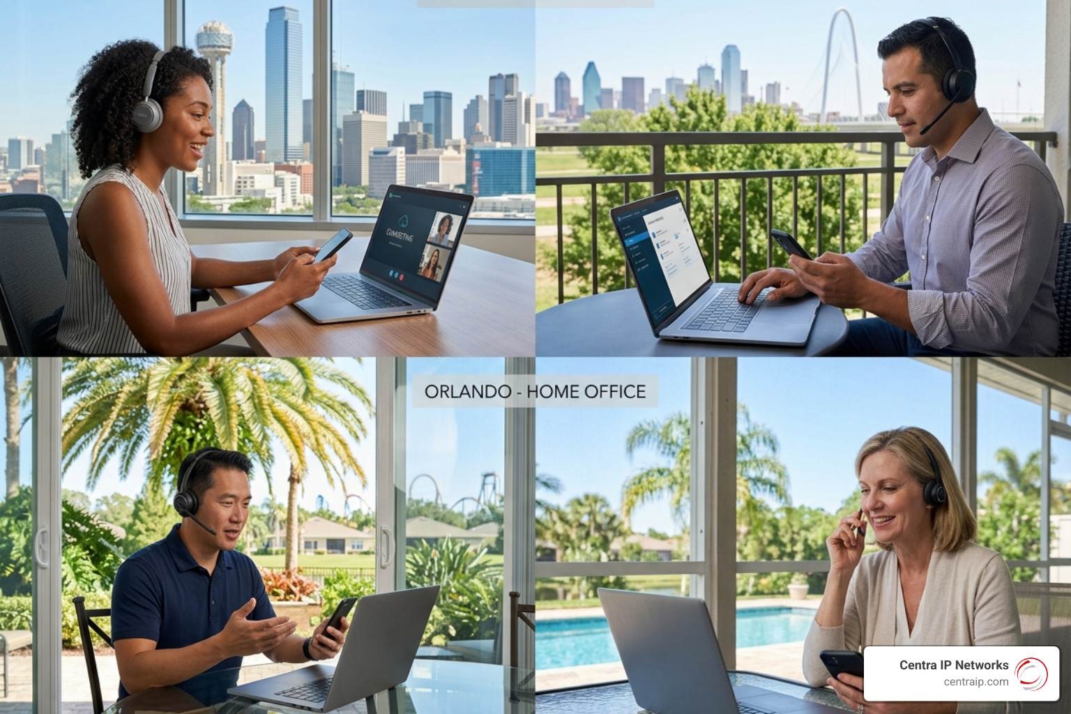 Remote workers in Dallas and Orlando connecting via cloud-based phone systems - best phone system for medium business Remote workers in Dallas and Orlando connecting via cloud-based phone systems - best phone system for medium business
