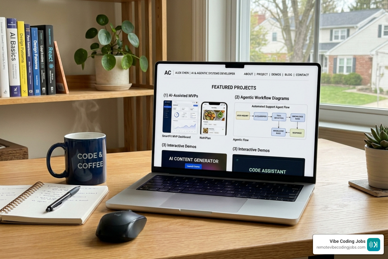 High-quality portfolio site showcasing AI-assisted MVPs and agentic workflows - remote freelance vibe coder