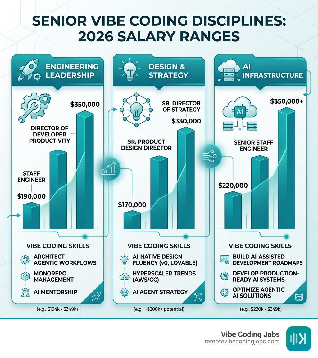 infographic comparing salary ranges across senior vibe coding disciplines - remote vibe senior roles infographic 