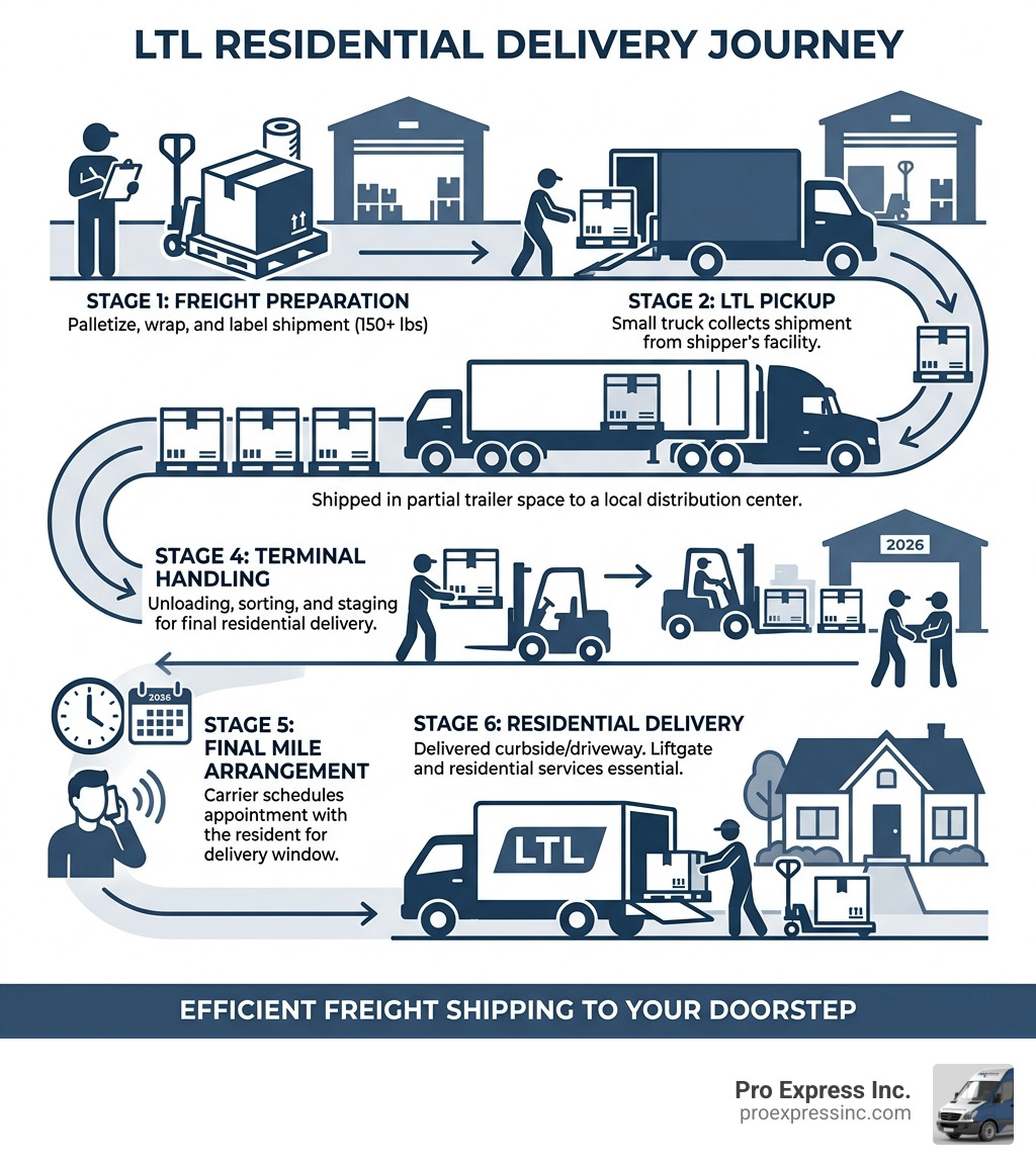 LTL residential delivery journey from warehouse to doorstep infographic - ltl residential delivery infographic 