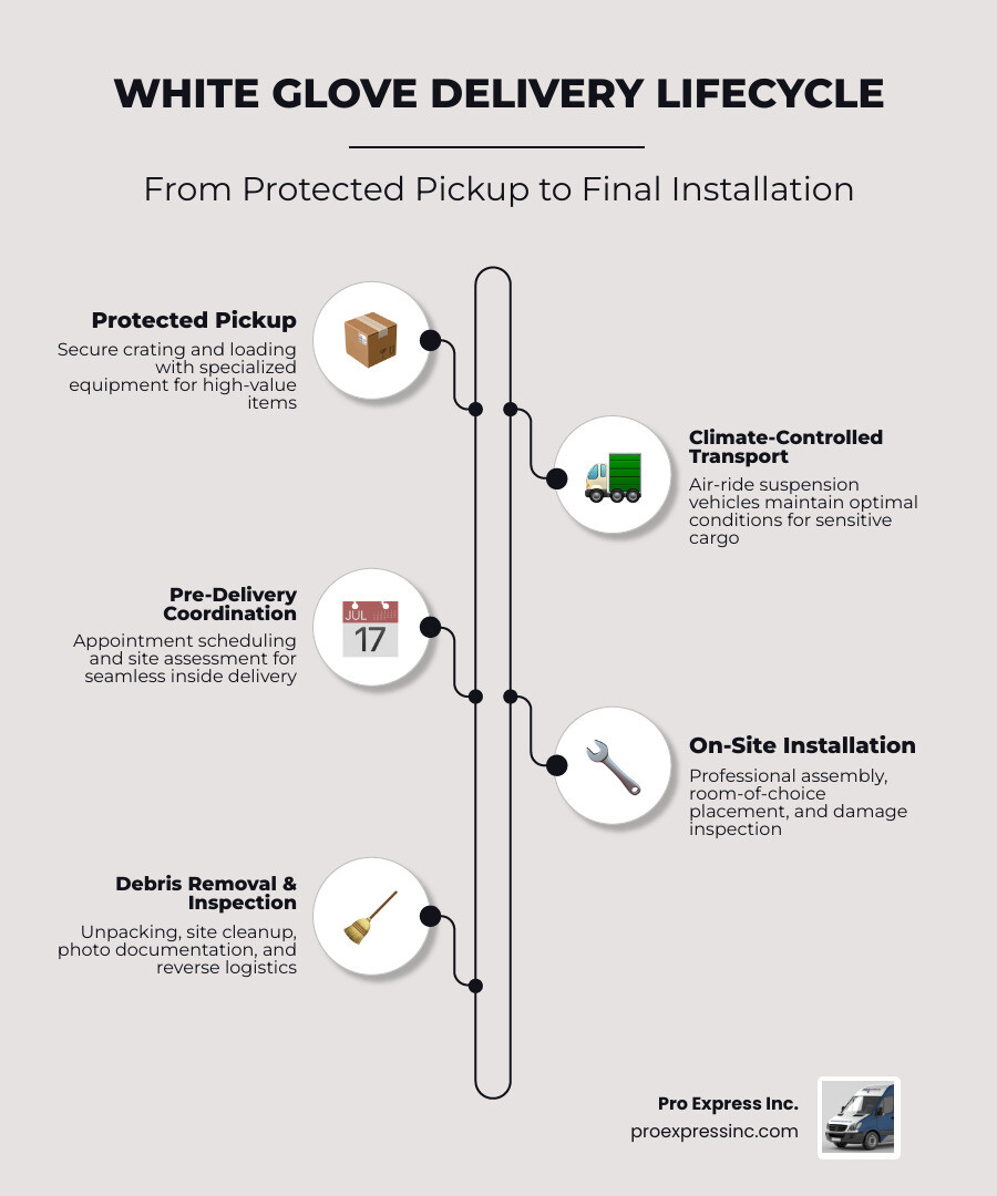 White glove delivery lifecycle from protected pickup to final inside installation and debris removal - white glove service