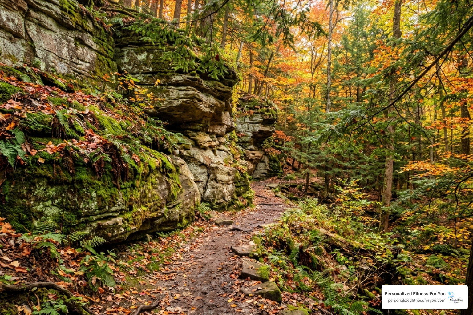 limestone ledges in Cuyahoga Valley National Park with autumn leaves - hiking in Indiana limestone ledges in Cuyahoga Valley National Park with autumn leaves - hiking in Indiana