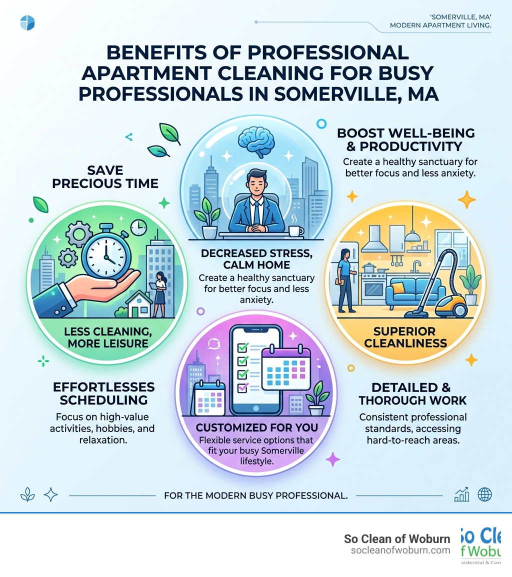 Infographic showing benefits of professional apartment cleaning in Somerville MA for busy professionals - apartment cleaning