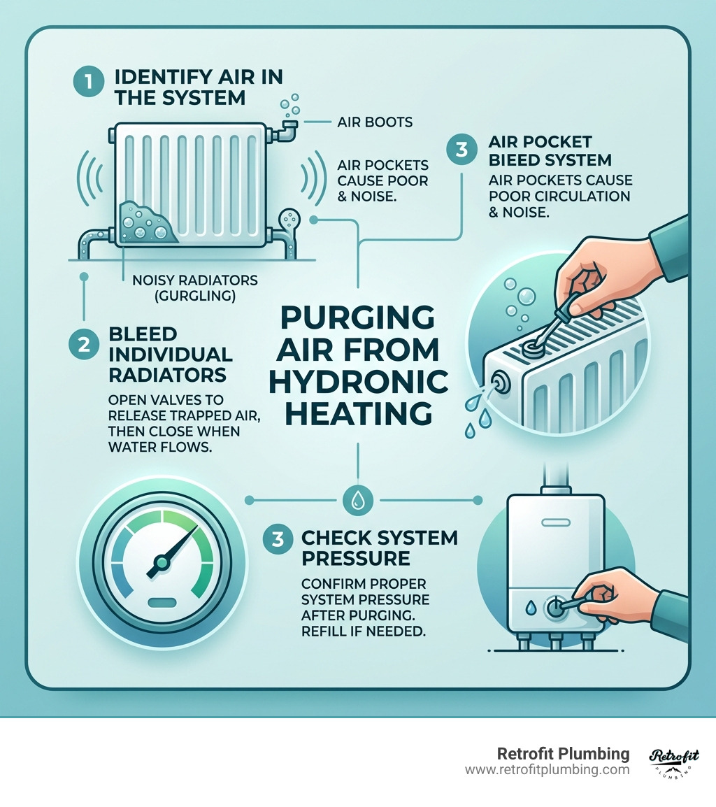 How to purge air from heating lines infographic - air in hydronic heating system infographic 