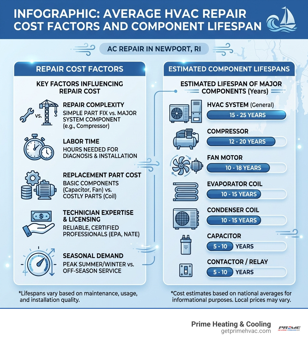 Infographic: Average HVAC repair cost factors and component lifespan - AC Repair in Newport, RI infographic 