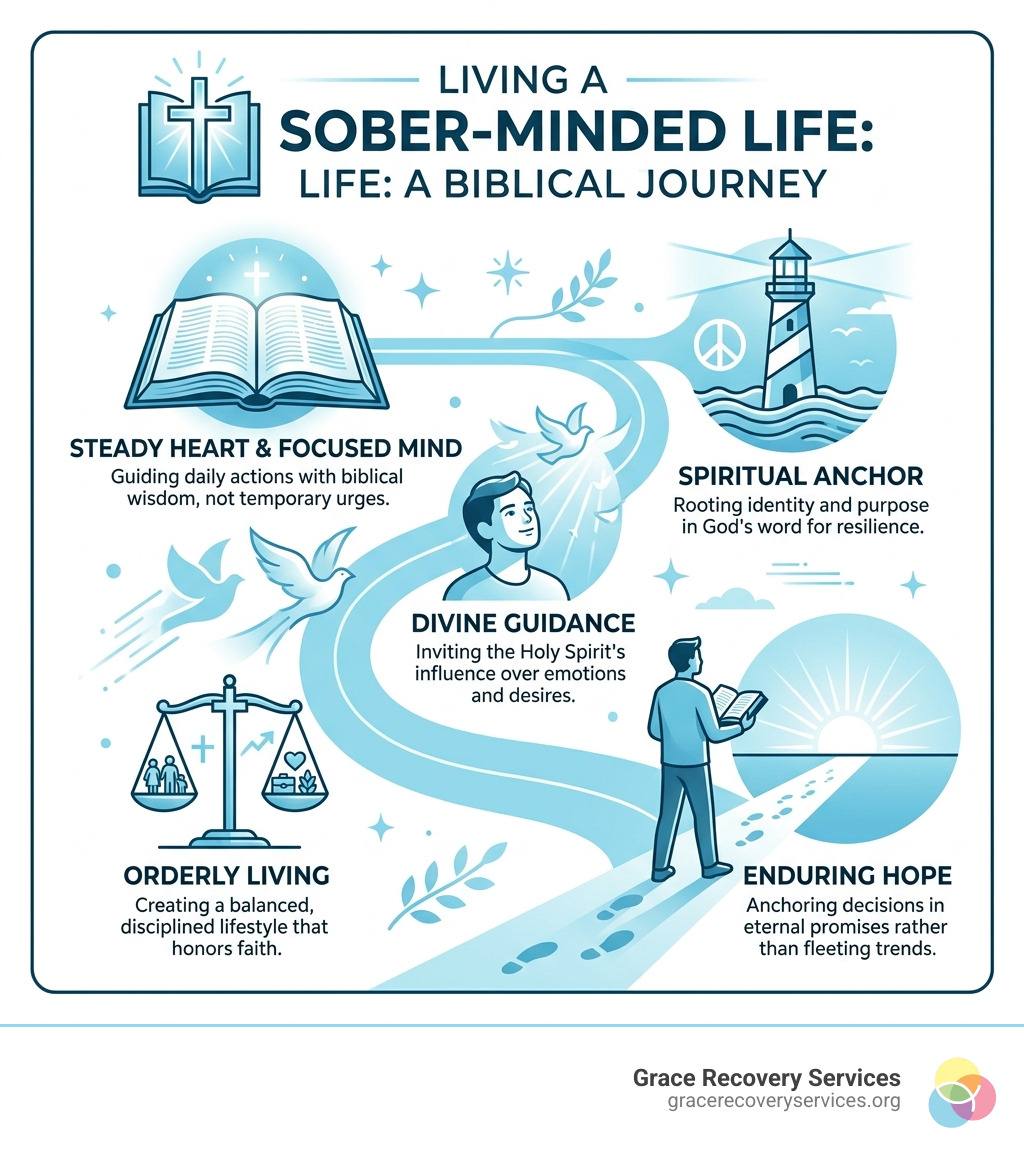 Four pillars of biblical sober-mindedness: mental clarity, spiritual vigilance, emotional balance, and sound judgment Four pillars of biblical sober-mindedness: mental clarity, spiritual vigilance, emotional balance, and sound judgment