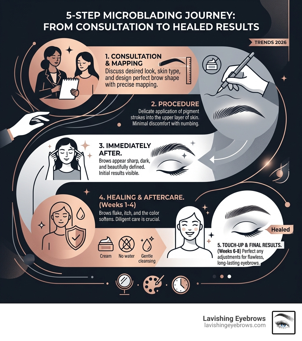 5-step microblading process from consultation to healed results infographic - microblading close to me infographic 