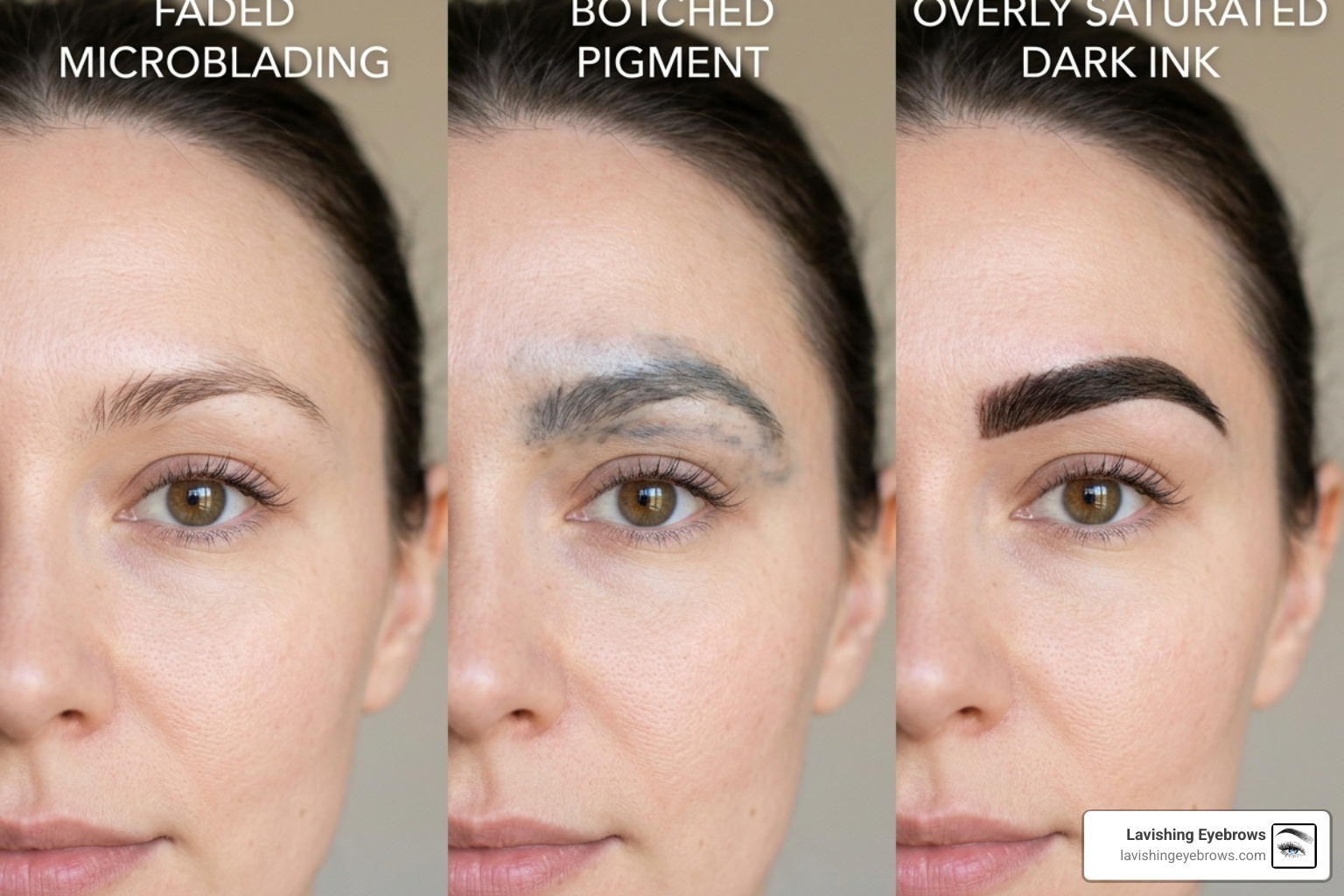 comparing faded microblading to botched pigment and saturated ink - correction microblading