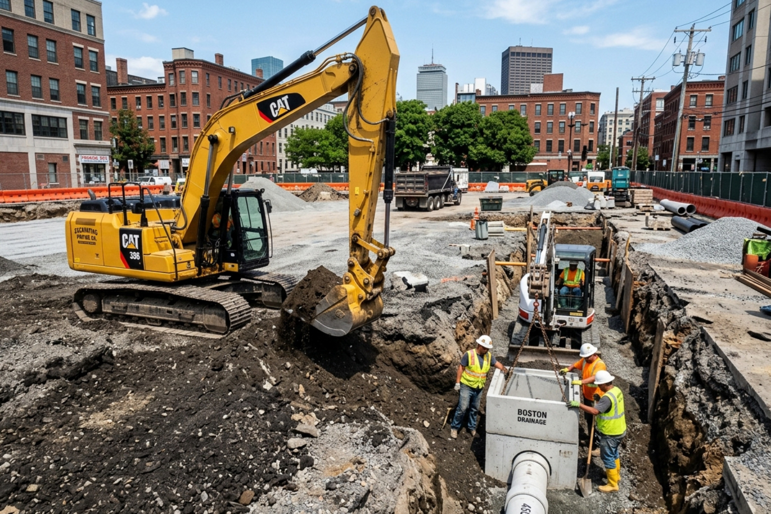 Commercial excavation and catch basin installation for proper drainage in Boston - Boston asphalt paving
