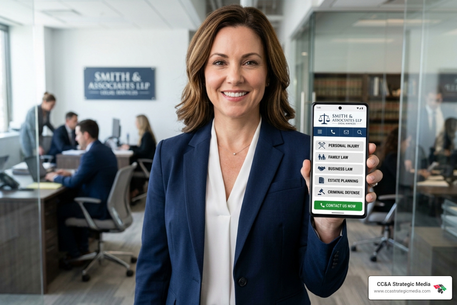 High-speed mobile website interface showing legal services and a clear contact button - attorney marketing tips High-speed mobile website interface showing legal services and a clear contact button - attorney marketing tips