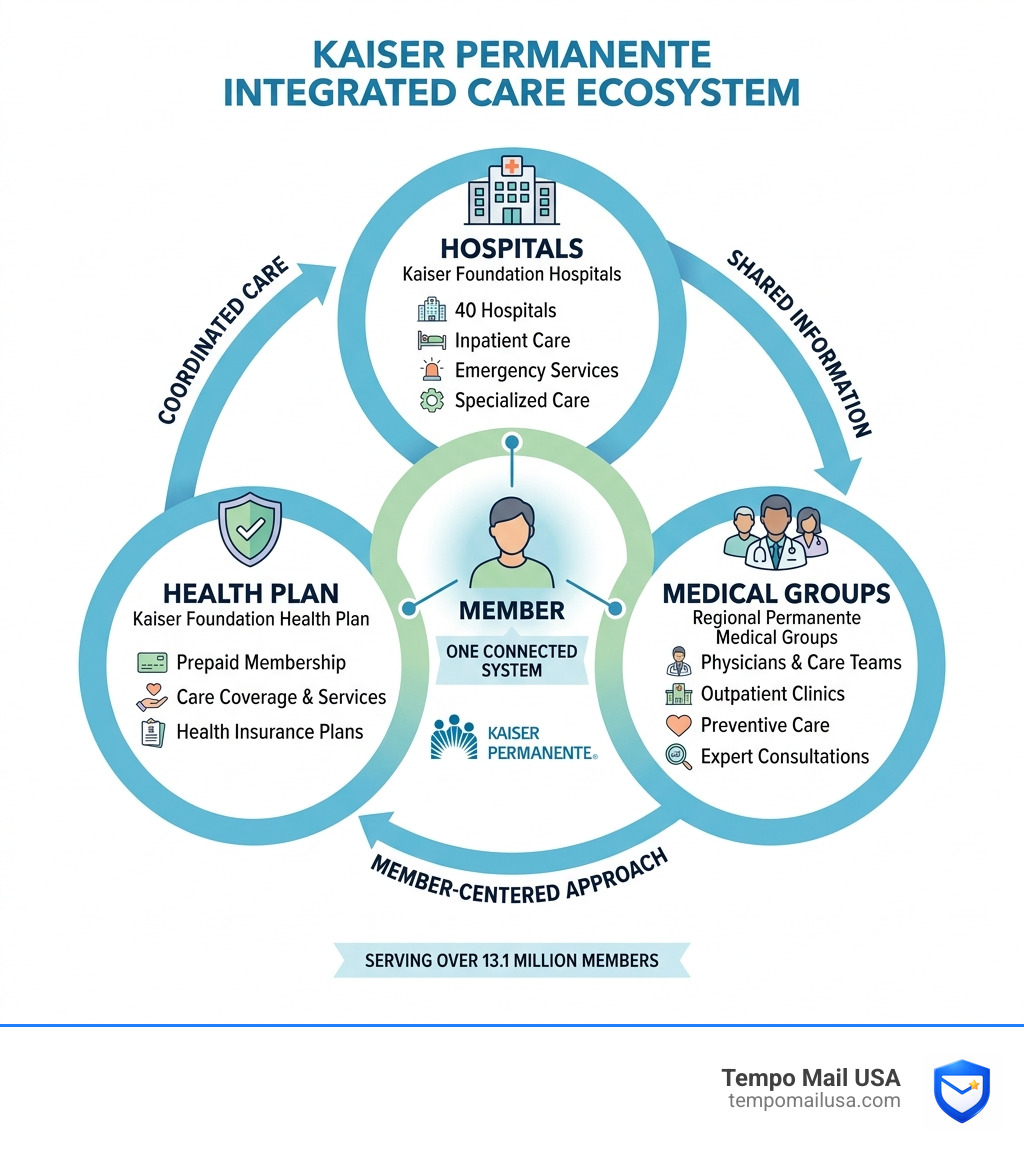 Kaiser Permanente integrated care ecosystem infographic showing health plan, hospitals, and medical groups - kaiser Kaiser Permanente integrated care ecosystem infographic showing health plan, hospitals, and medical groups - kaiser
