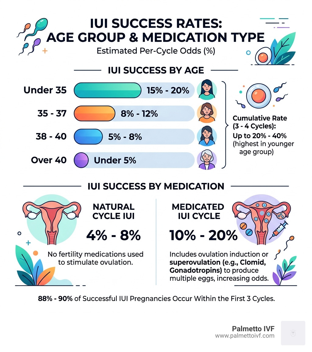 IUI success rates by age group and medication type infographic - iui success rate infographic 