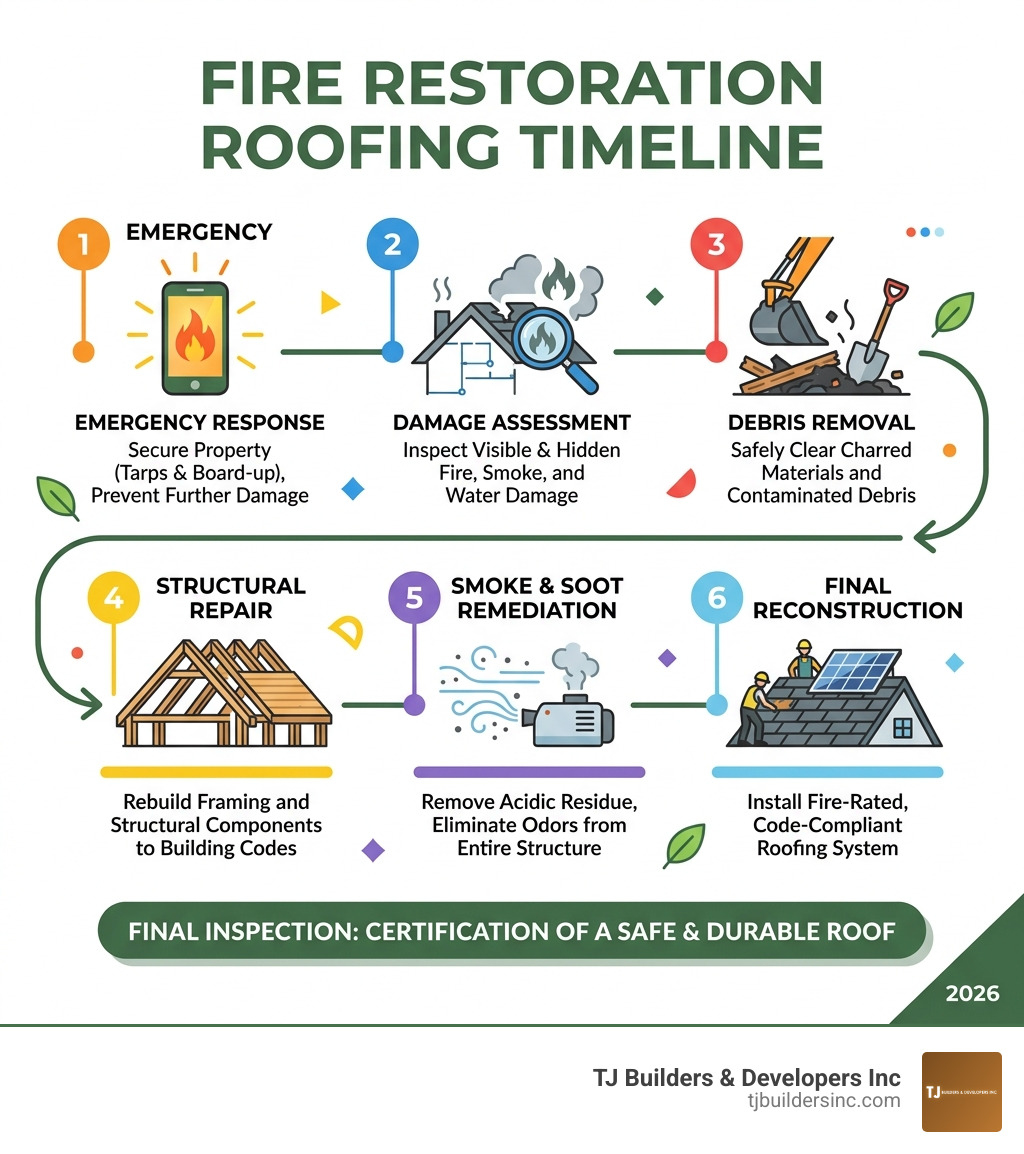 Fire restoration roofing timeline from emergency response to final inspection infographic - fire restoration roofing Fire restoration roofing timeline from emergency response to final inspection infographic - fire restoration roofing