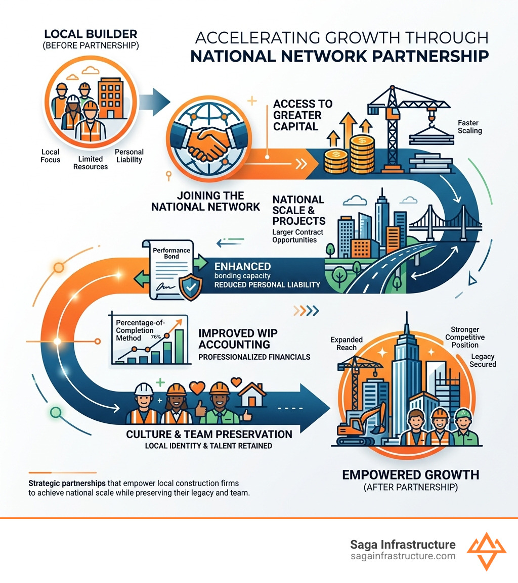 Infographic showing the growth of a construction company after joining a national network - selling a construction company