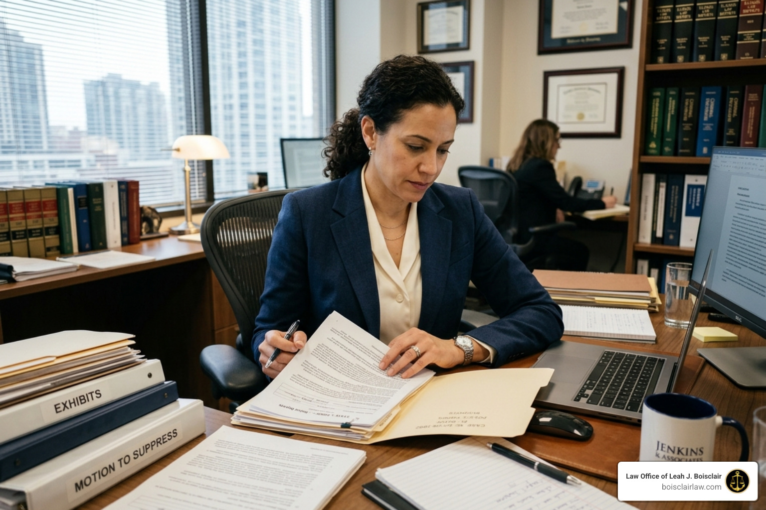 Defense attorney meticulously reviewing police reports and evidence - cranston dui attorney