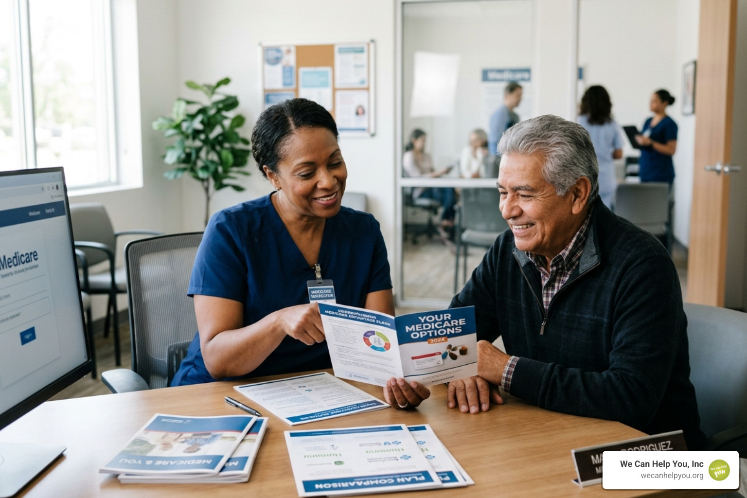 Healthcare professional explaining Medicare Advantage plan options to a senior - medicare give back benefit Healthcare professional explaining Medicare Advantage plan options to a senior - medicare give back benefit
