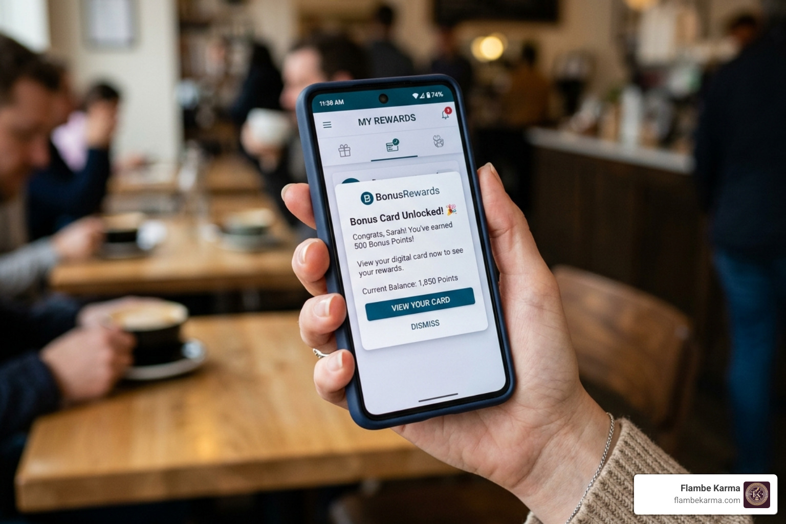digital bonus card notification on a smartphone screen - christmas restaurant gift card deals