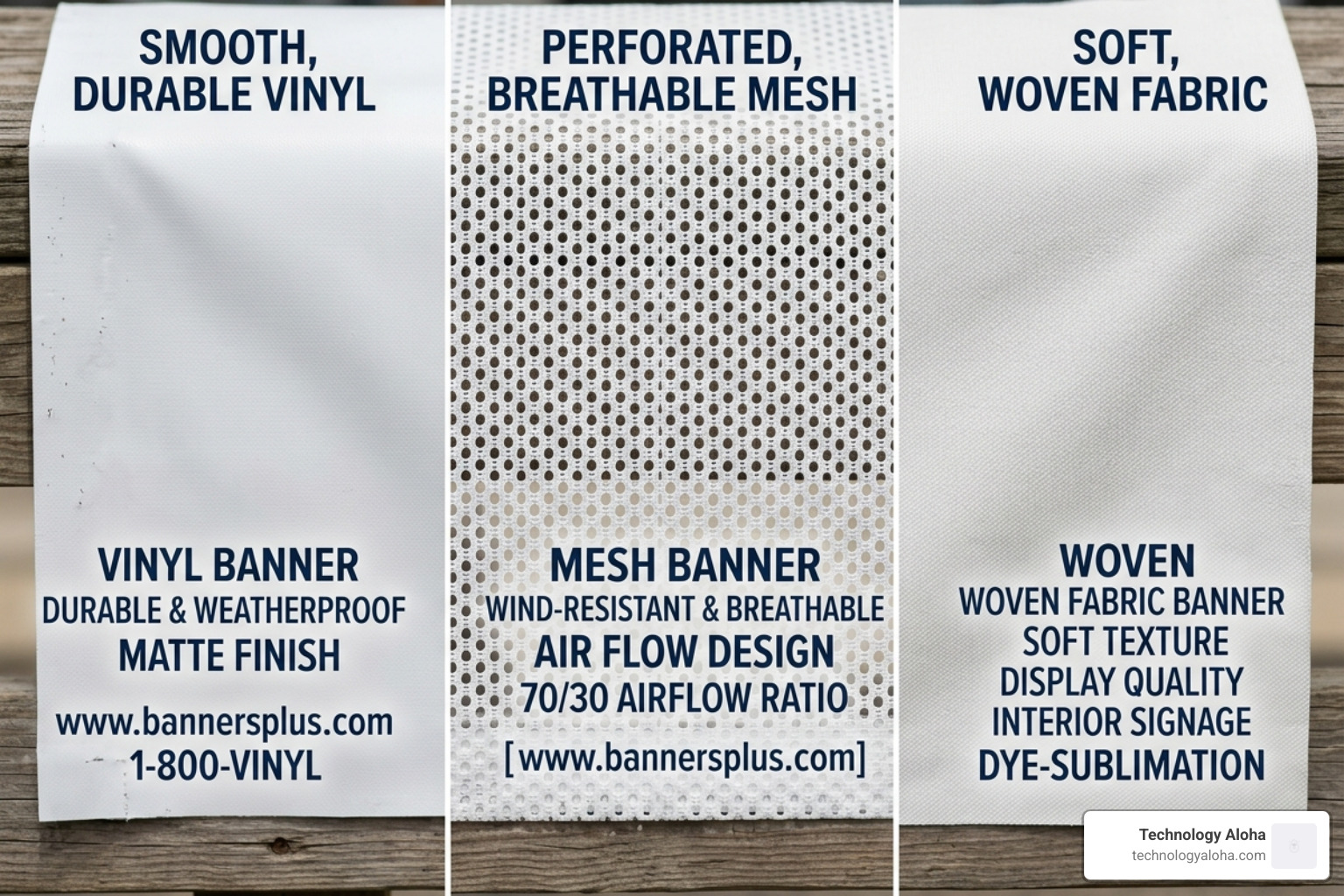 Comparison of vinyl, mesh, and fabric banner textures for different use cases - online banner design and printing Comparison of vinyl, mesh, and fabric banner textures for different use cases - online banner design and printing