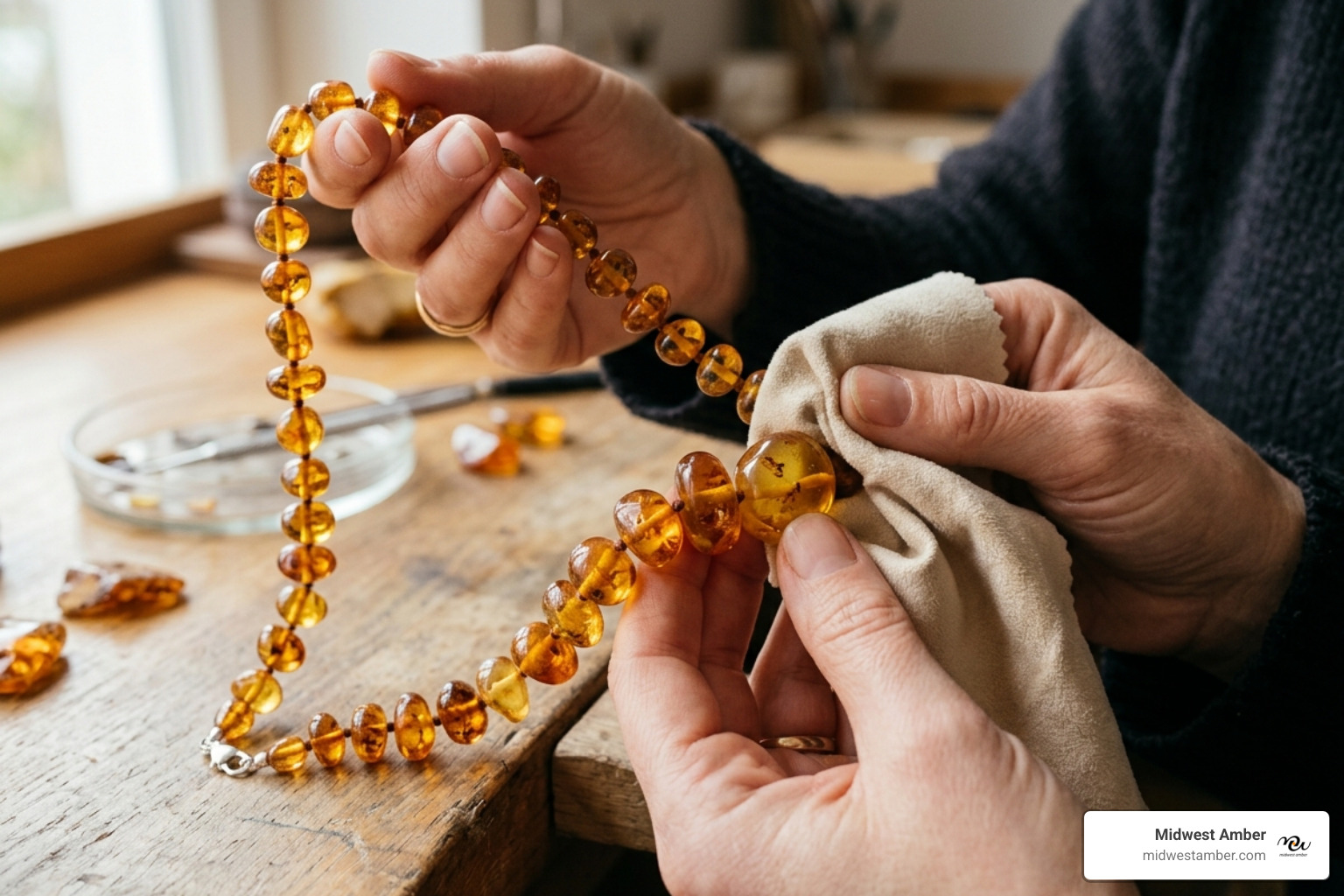 amber necklace care