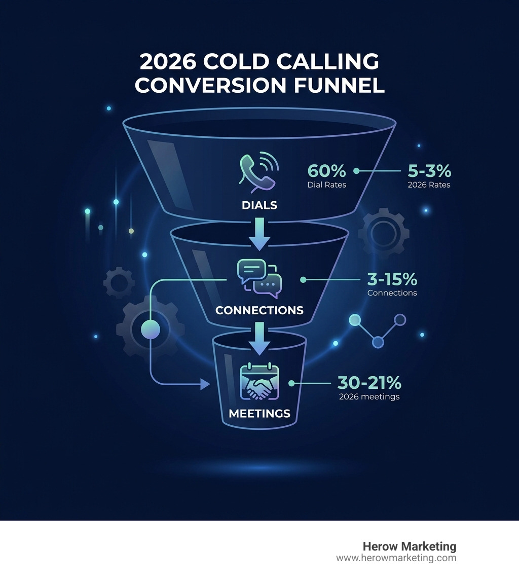 2026 cold calling conversion funnel showing dial rates, connection rates, and meeting conversion benchmarks - cold calling