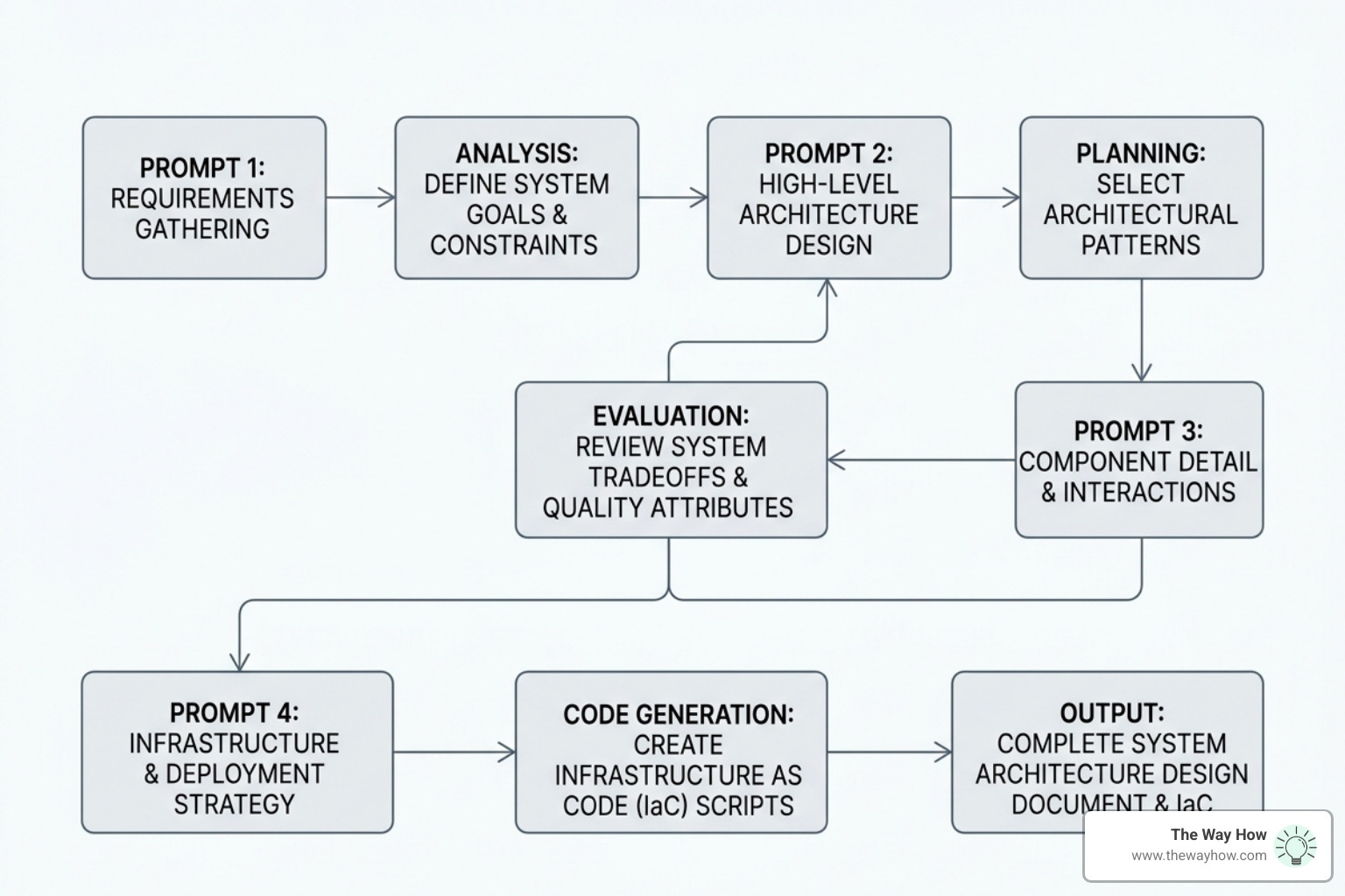 Conceptual diagram showing a multi-step prompt chain for system architecture design - ai in software engineering