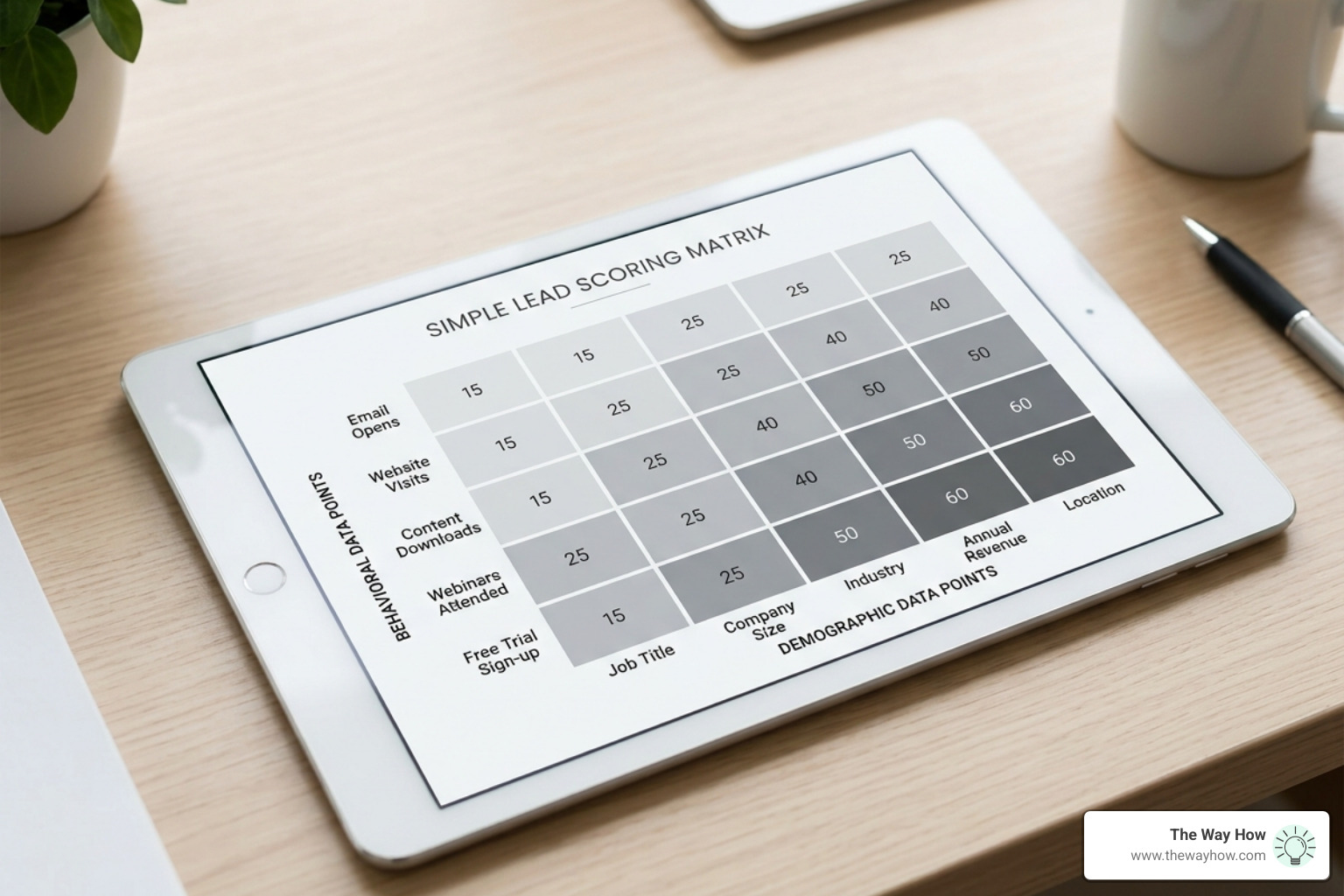 a lead scoring matrix showing behavioral vs demographic data points - marketing automation tools