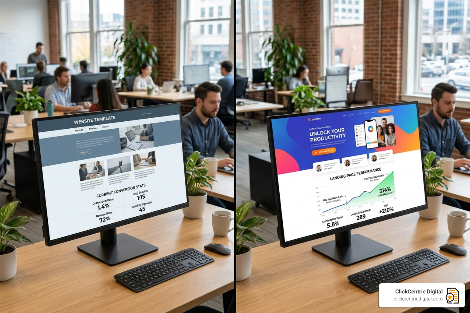 comparison of generic templates vs custom designs showing conversion lift - custom landing pages