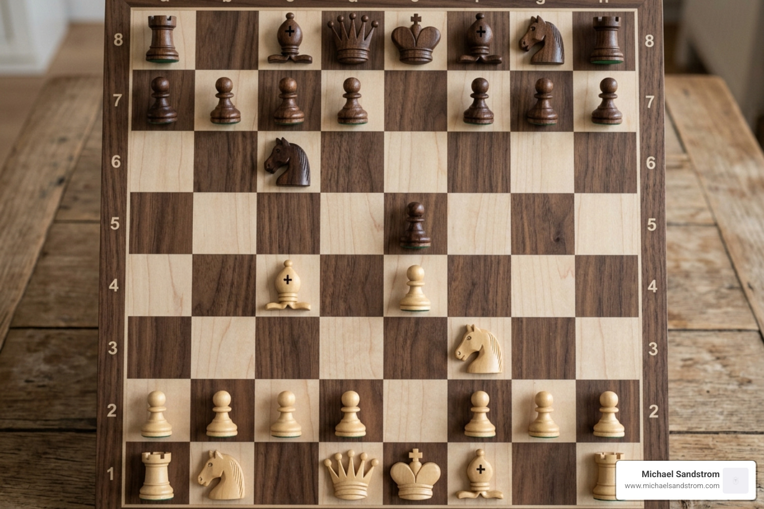 Italian Game starting position showing the Bishop on c4 eyeing f7 - easy openings for white