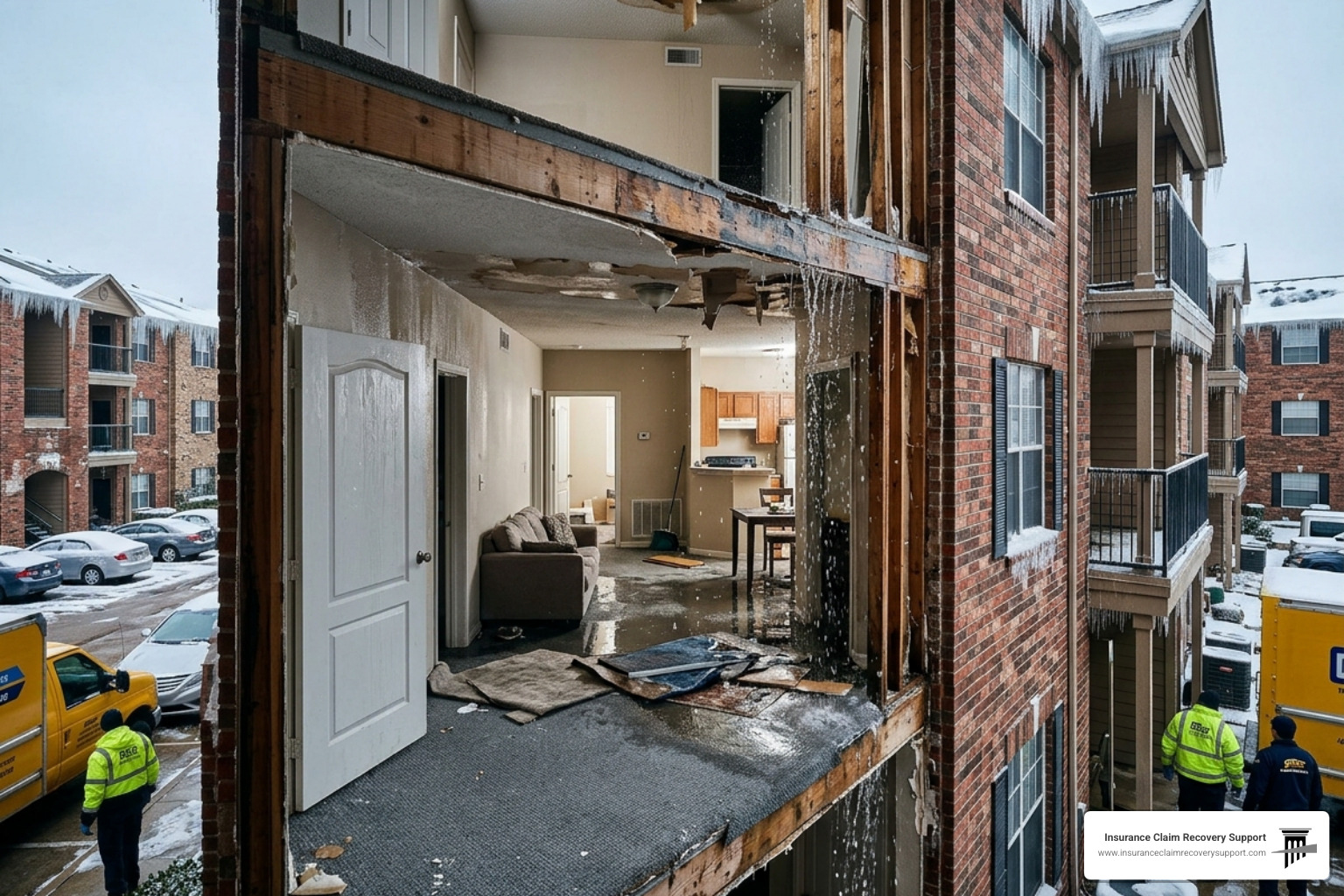 multifamily apartment complex catastrophic freeze event pipe burst damage - Public Adjuster (Large Loss Insurance Claims)