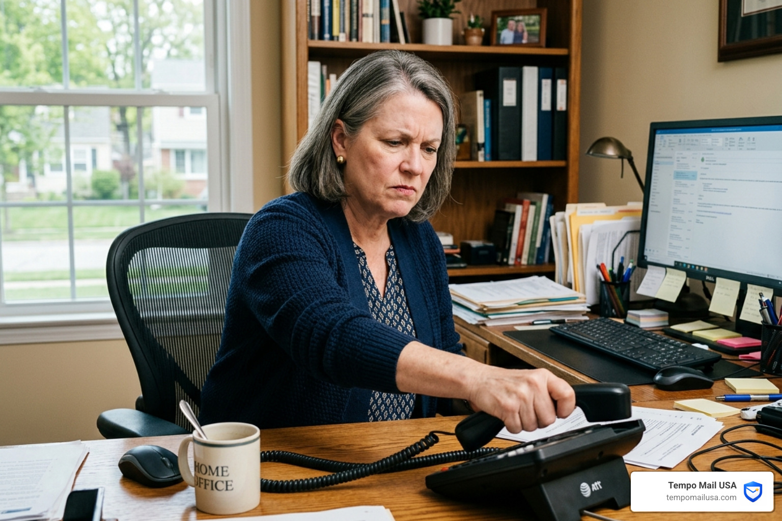 A person hanging up a phone to stop a scammer - tax abatement office scam A person hanging up a phone to stop a scammer - tax abatement office scam