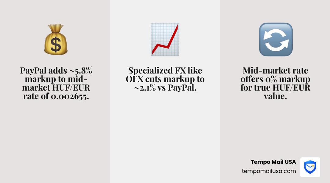 Fee comparison chart showing PayPal vs Mid-market rates - ft 1 huf paypal infographic 3_facts_emoji_grey