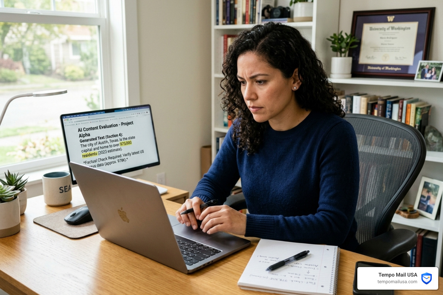 A remote worker evaluating AI-generated text on a laptop to ensure factual accuracy - is data annotation a scam A remote worker evaluating AI-generated text on a laptop to ensure factual accuracy - is data annotation a scam