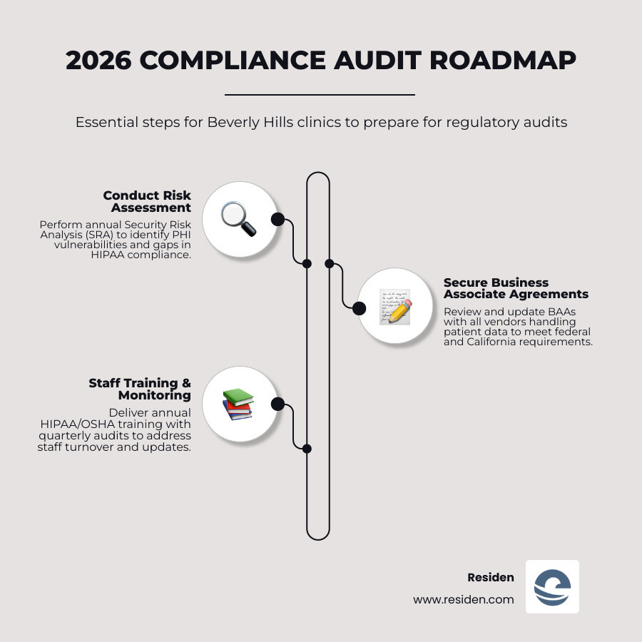 2026 compliance audit roadmap for Beverly Hills California clinics infographic - compliance audits Beverly Hills clinics