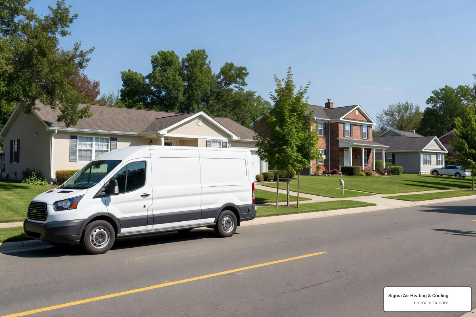 Service vehicle in a residential neighborhood - hvac contractors near me