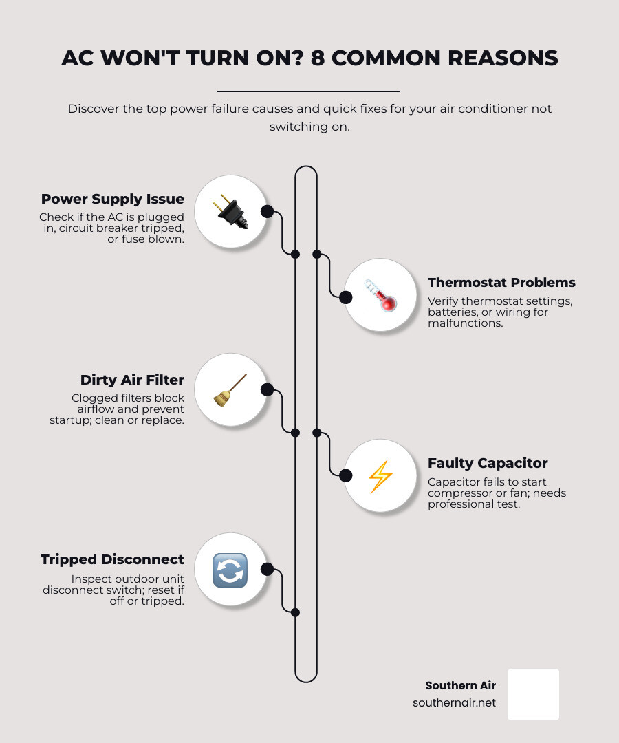 8 common reasons ac won't turn on and quick fixes infographic - ac not switching on infographic 8 common reasons ac won't turn on and quick fixes infographic - ac not switching on infographic