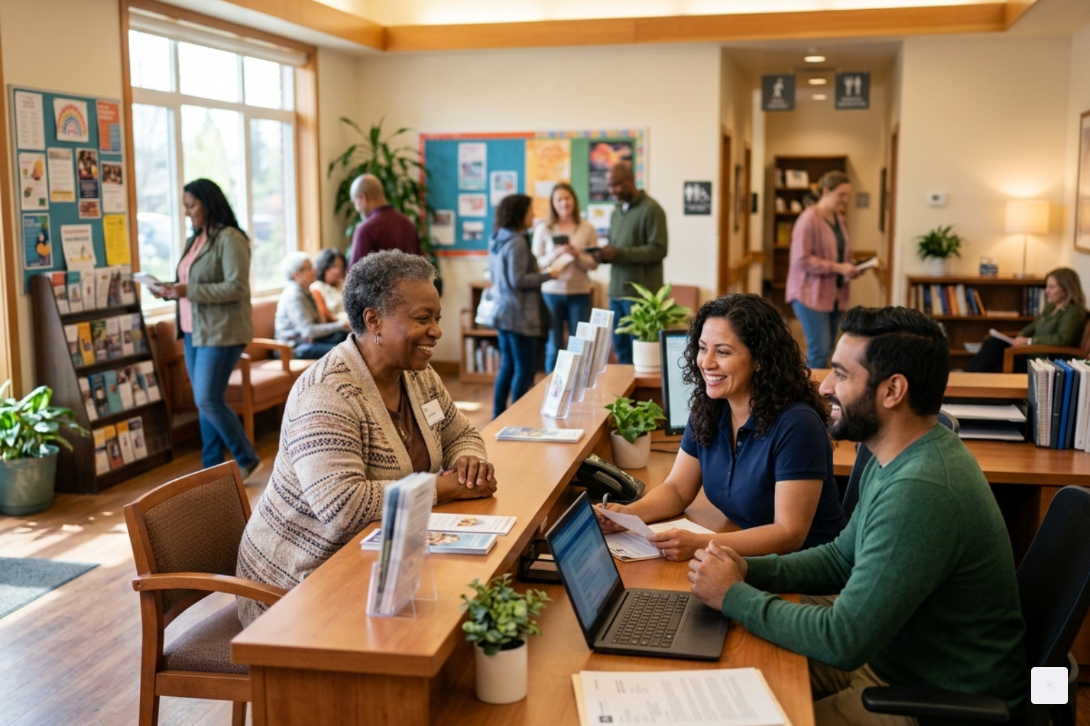 a bright and welcoming community resource center with staff helping a resident - help with eviction prevention a bright and welcoming community resource center with staff helping a resident - help with eviction prevention
