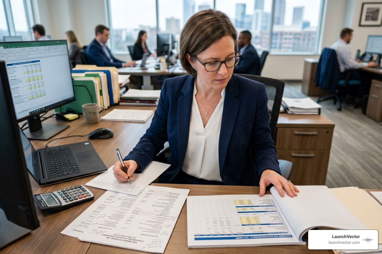 Professional reviewing financial statements and preparing for a business valuation - small business ownership transition