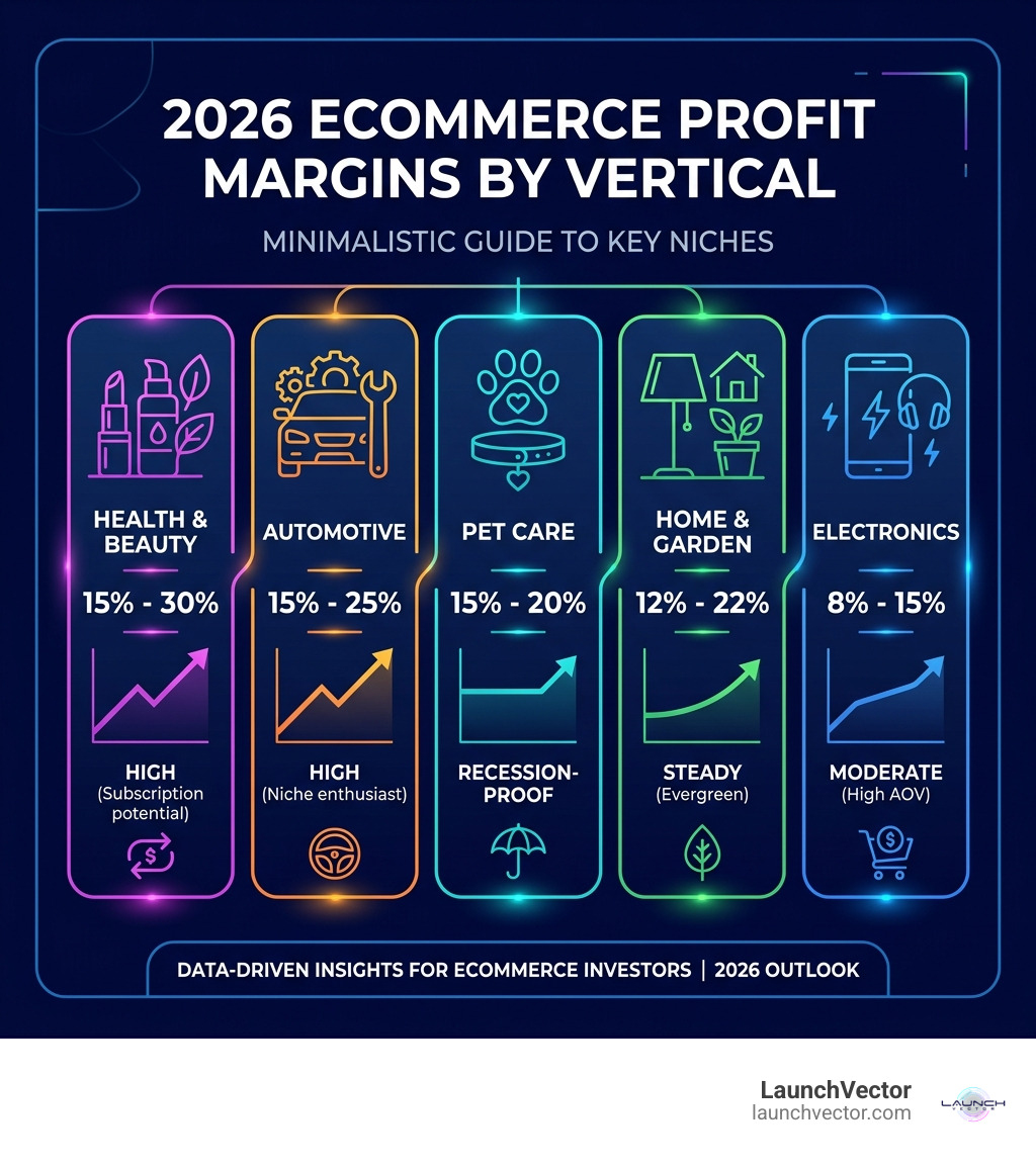 Infographic showing 2026 ecommerce profit margins by vertical - ecommerce businesses for sale infographic 