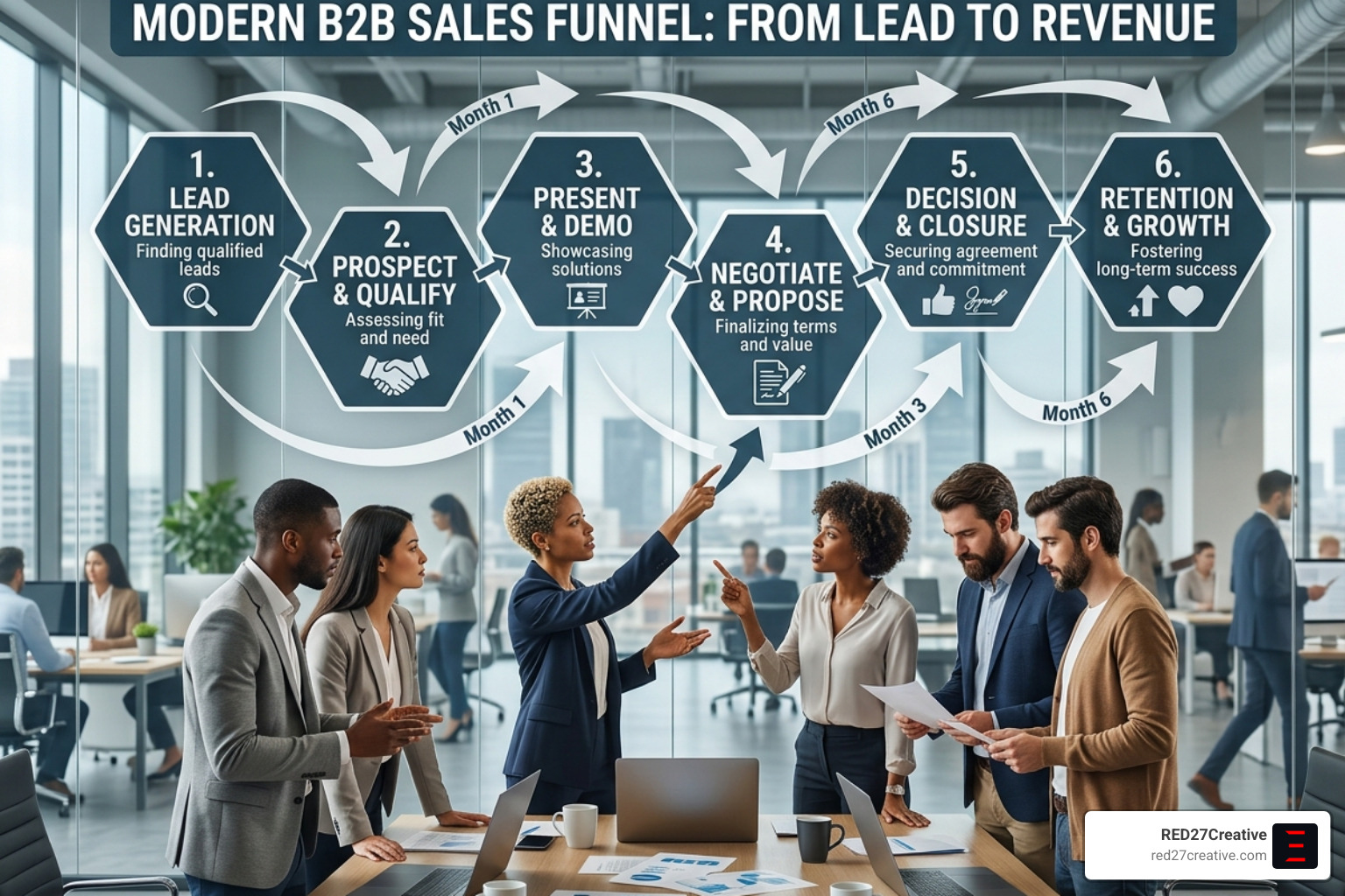 Multi-stage B2B sales funnel highlighting buying committees and long sales cycles - Conversion rate optimization B2B Multi-stage B2B sales funnel highlighting buying committees and long sales cycles - Conversion rate optimization B2B