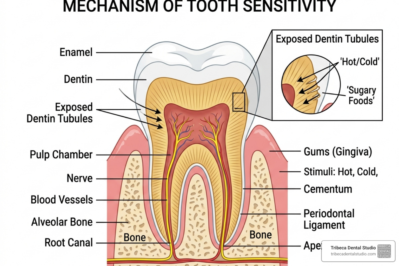Diagram of sensitive tooth anatomy showing dentin tubules - best teeth whitening Diagram of sensitive tooth anatomy showing dentin tubules - best teeth whitening