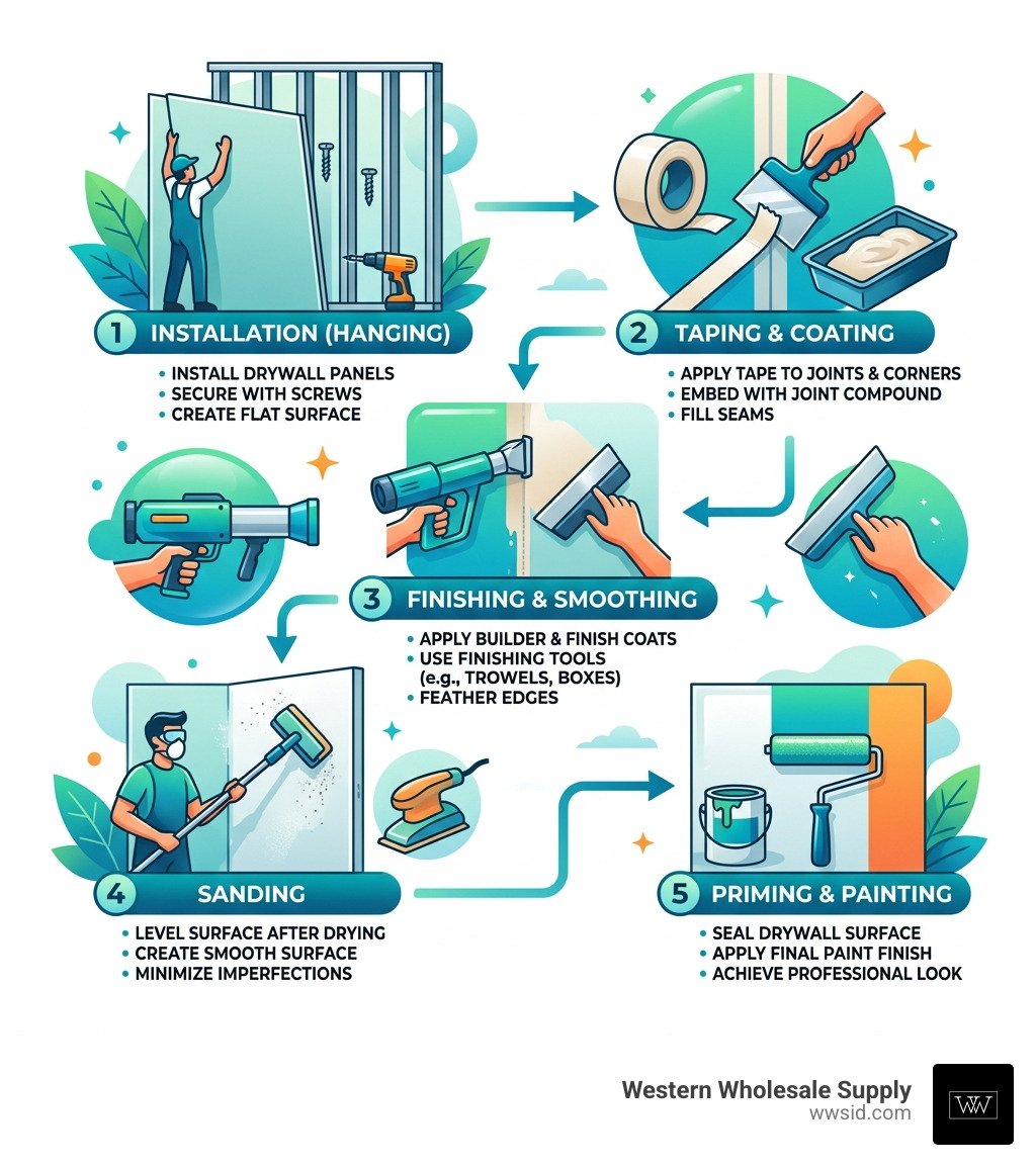 Drywall installation and finishing process overview infographic - drywall tools infographic Drywall installation and finishing process overview infographic - drywall tools infographic