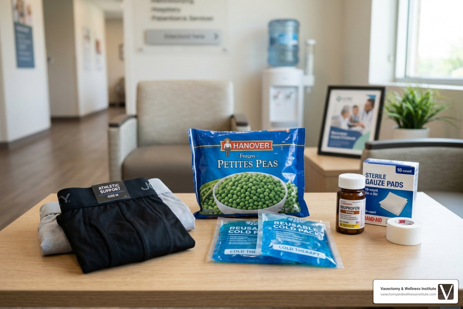 male patient recovery kit with ice packs and supportive underwear - no needle vasectomy doctors